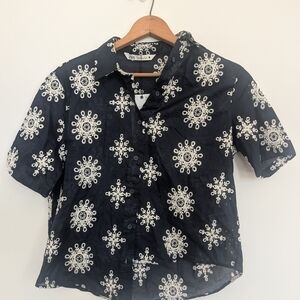 NWT Zara Blue and White Embroidered Shirt